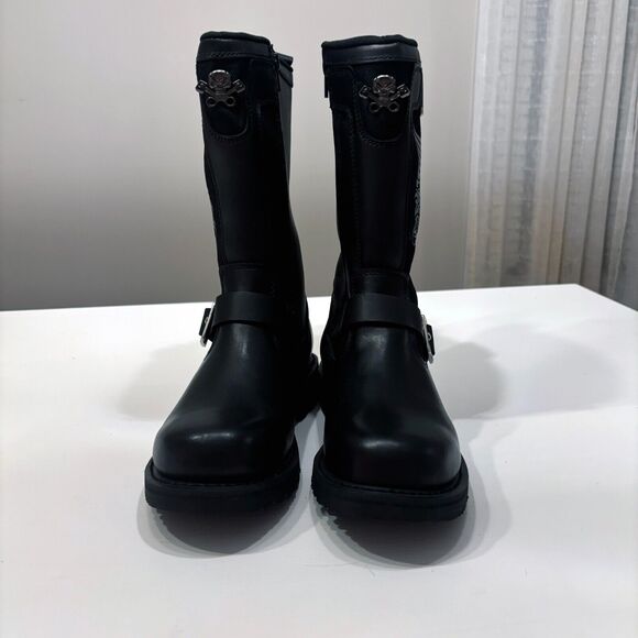 Xelement Women's Black Tribal Skull Leather Motorcycle Riding Boots Size 8 - Picture 5 of 14